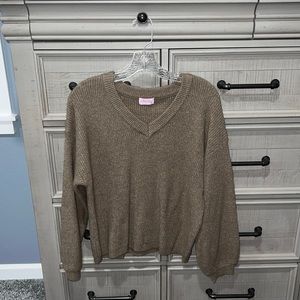 Pink Lily brown knit sweater, long sleeves, size Large.